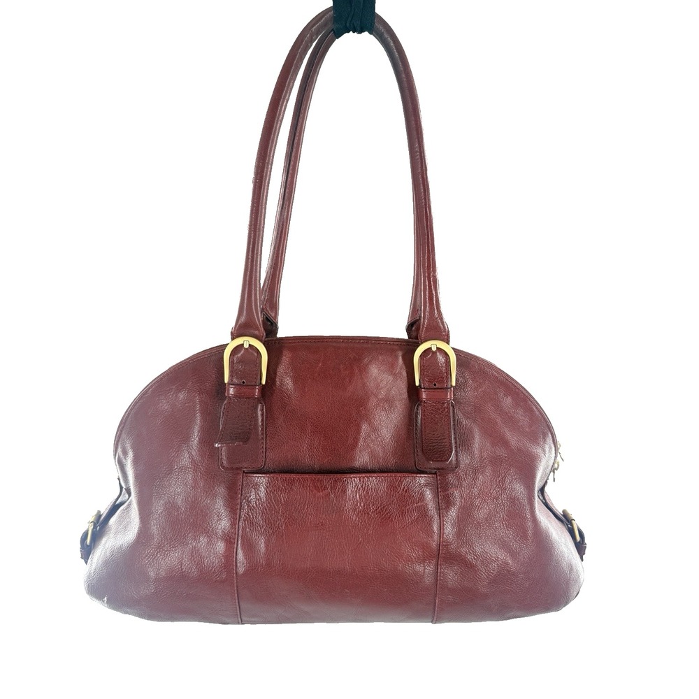 Latico Leathers Burgundy Leather Dome Shoulder Bag Gold Hardware Satchel Red - Picture 2 of 12